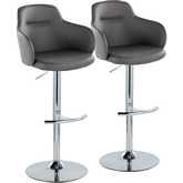 Boyne Adjustable Swivel Bar Stool in Chrome & Grey Leatherette (Set of 2)